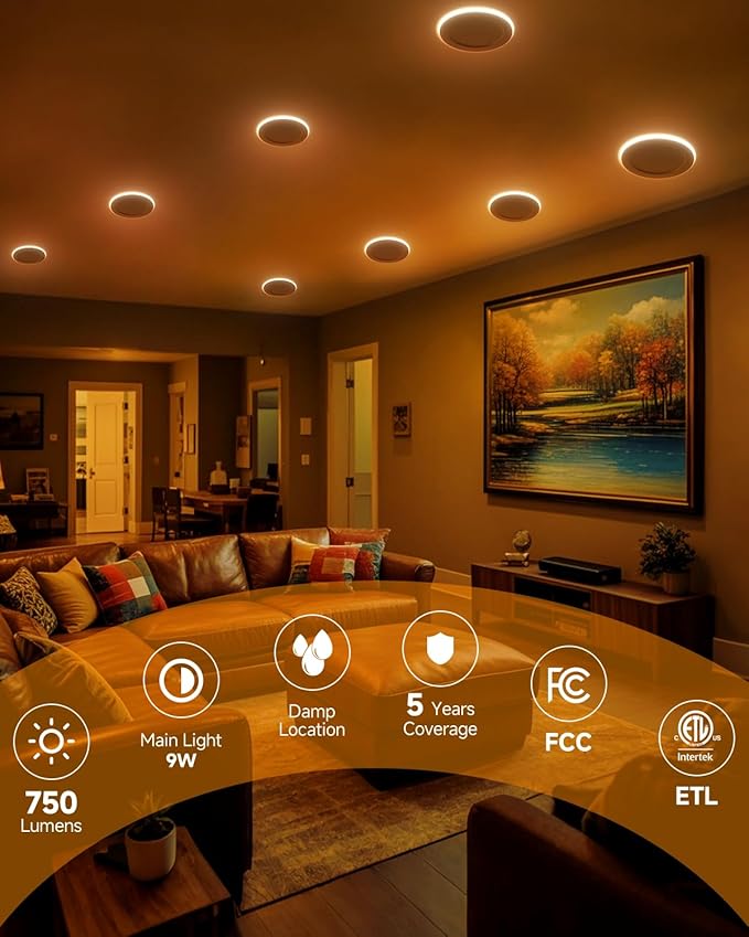 Ensenior 20 Pack 4 Inch LED Recessed Ceiling Light with Night Light, Dimmable, 2700K-5000K 5CCT, 750LM 9W 120V, High Brightness Canless Wafer Downlight - ETL&FCC&IC