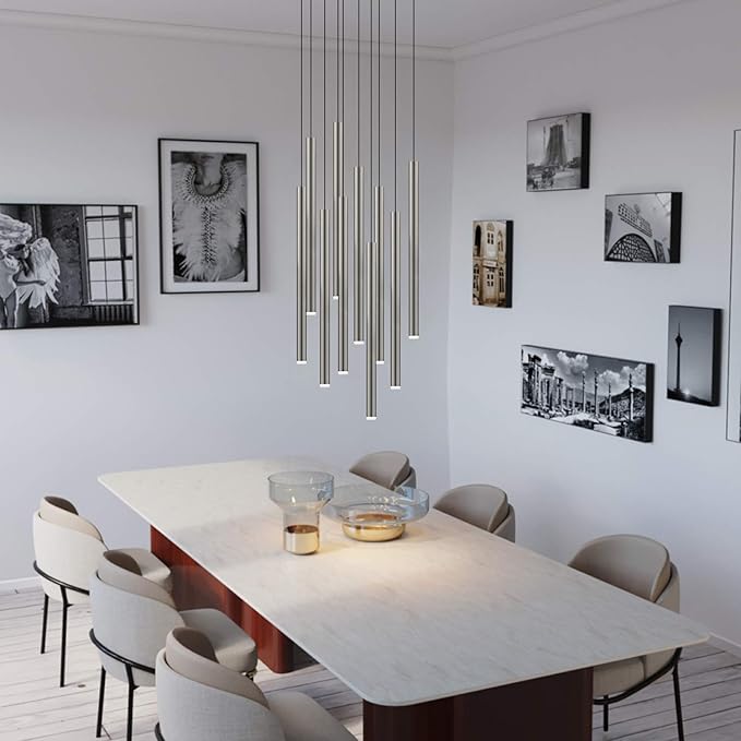 CANALIS 10 Mini Pendant Lighting Nickel - LED Hanging Light Fixture for Kitchen Island, Bar, Foyer - Cluster Pendants - Dimmable, Adjustable Wire, Lamp Bulb Included