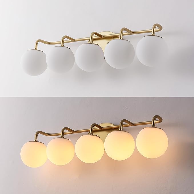 JONATHAN Y 33" Gold Painting Modern Globe Wall Sconce Vanity Light for Bathroom, White Frosted Glass Shade, Midcentury Parisian Bistro Wall Lamp, LED Bulb Included (JYL3559A)