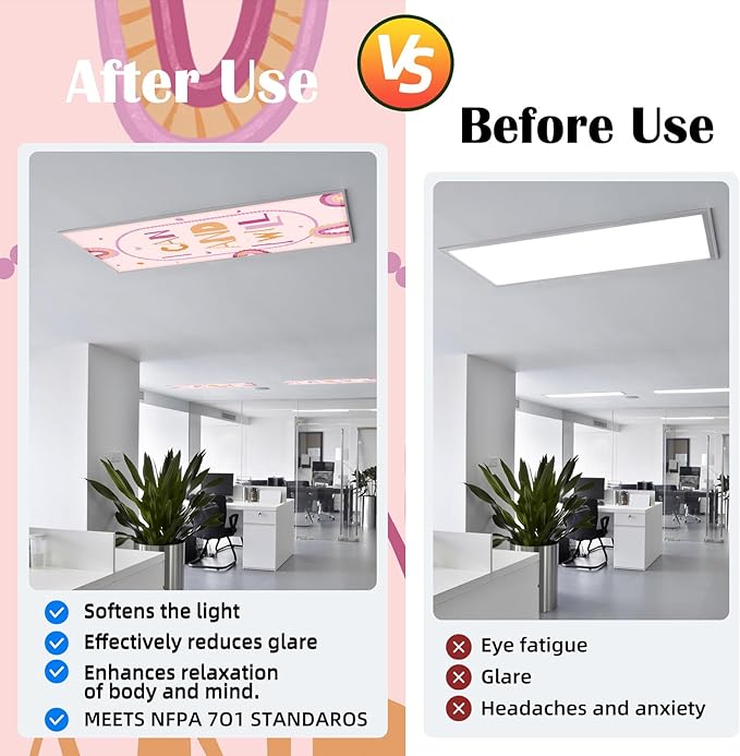 Fluorescent Light Covers - Classroom Covers for Ceiling Lights, 1 PCS 4 x 2 Feet Magnetic Light Filters, Classroom, Office Decor (I can and I will)