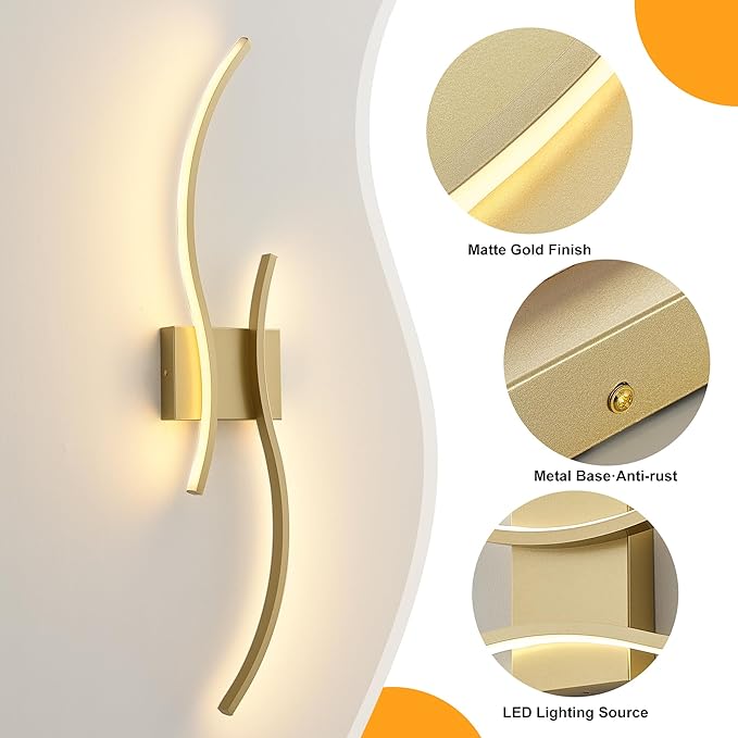 KARTOOSH 1 Pack Gold Light Fixture Hardwired Bathroom Vanity Lights Fixtures Over Mirror 31.5 Inch 3CCT Dimmable Modern Wall Lights for Mirror Kitchen Living Room Cabinet Porch Hallway