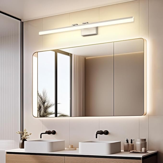 SOLFART 5 Color Temperature Dimmable 47.2 Inch Bathroom Light Fixtures Over Mirror Brushed Nickel Vanity Lights for Bathroom Modern LED Light Fixture 5CCT