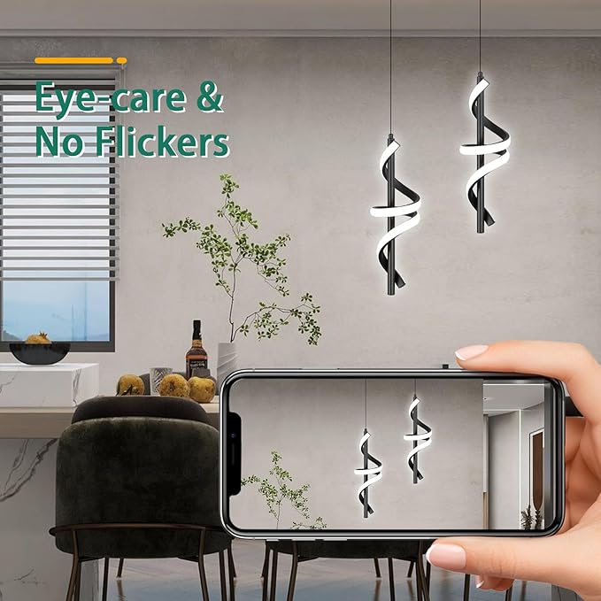 CANEOE Black Pendant Light Fixtures, 3000K-6000K Dimmable Modern LED Pendant Lights,Kitchen Island Pendant Lighting for Dining Room Living Room Bedroom Hanging Light Fixtures,1 Pack