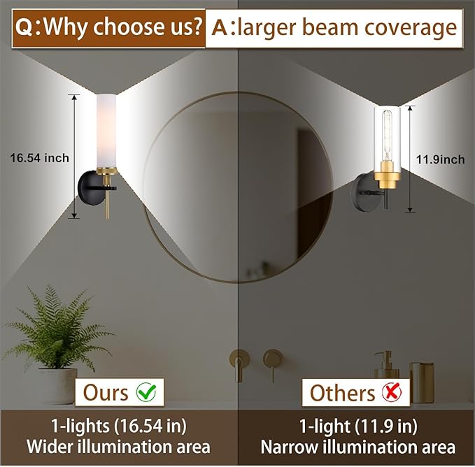 LaLuLa Wall Sconce Set of 2, Black and Gold Vanity Lights for Bathroom, Knurled Detail, Frosted Glass Cylinder Shade, E26 Base, Hardwired, Up or Down Mount, for Hallway, Bedroom, Living Room