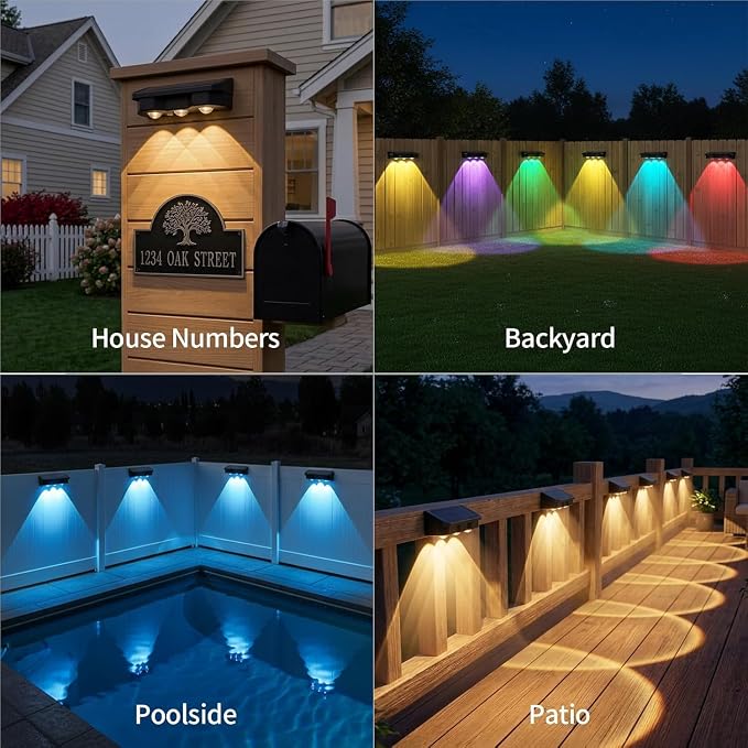 Solar Fence Lights Outdoor 2 Pack, Solar Lights Outdoor Waterproof Dusk to Dawn Deck Light, Brighter LED Lens Outdoor Lighting for Stairs, Step, Fence, Yard, Patio, and Pathway