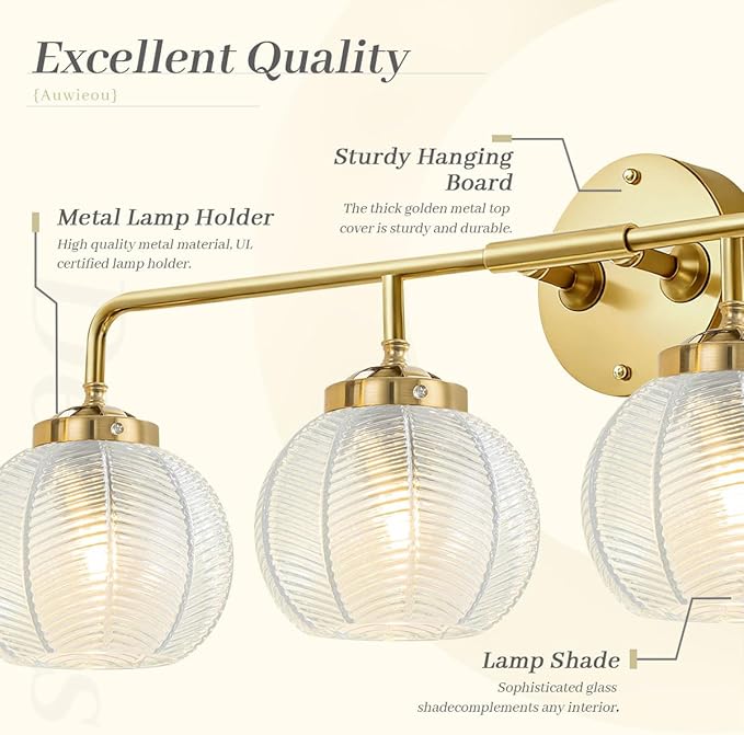 4 Light Gold Vanity Lights with Clear Glass Shades, Vintage Bathroom Vanity Lighting Over Mirror, Modern Wall Sconce Bathroom Wall Light Fixture Wall lamp for Living Room Bedroom