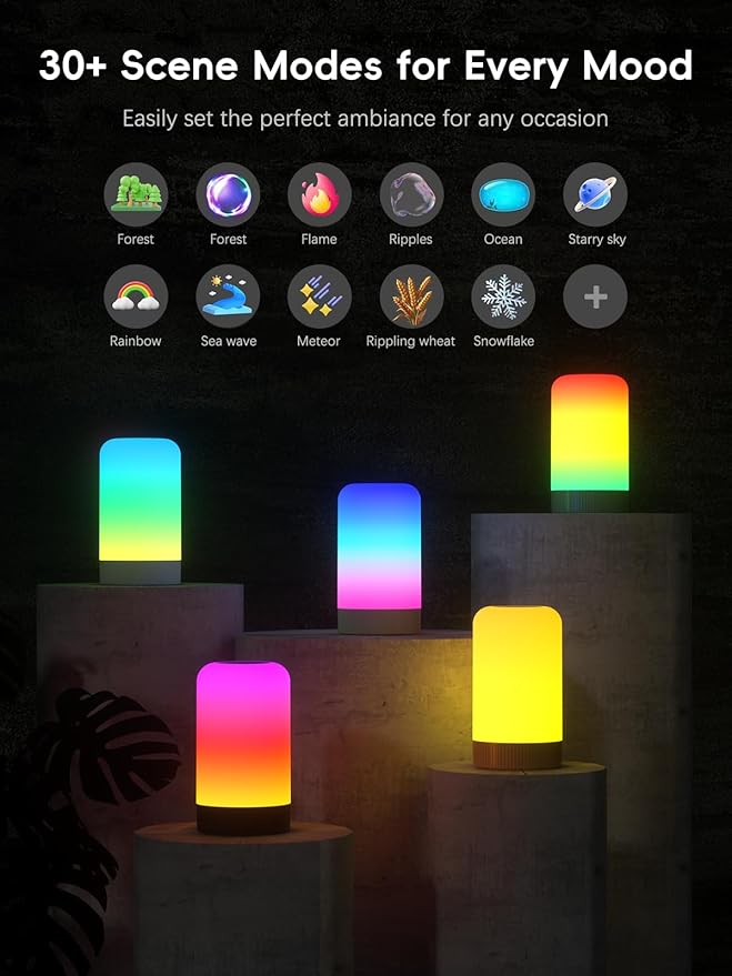 RGBICWW Smart Table Lamp, Touch Bedside Lamp with App Control, LED Desk Lamp with Music Sync, 30+ Scenes & 16M Colors, Color Changing Lamp for Bedroom Living Room Gaming Dimmable Night Light, Grey