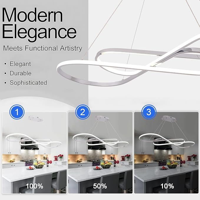Led Chandeliers for Dining Room,Modern Led Pendant Light Fixture, Dimmable Adjustable Height Music Note Shape Hanging Lamp with Remote Control White Iron Ceiling Light Fixture for Kitchen Island