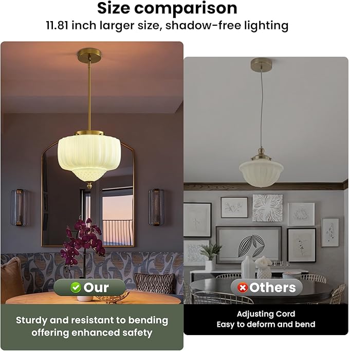 Blue Glass Pendant Light, 11.8 inch Pendant Light Fixture with Floral lampshade, Height Adjustable Brushed Gold Vintage Hanging Lamp for Dining Room Kitchen Island Bedroom Living Room Entryway