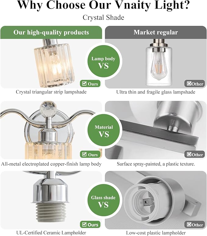 Chrome Bathroom Vanity Light, Modern Crystal Bathroom Ligth Fixture, 4 Light Vanity Lights, Light Fixtures Above Mirror, Wall Lamp for Mirror Living Room Cabinet Bedroom Porch