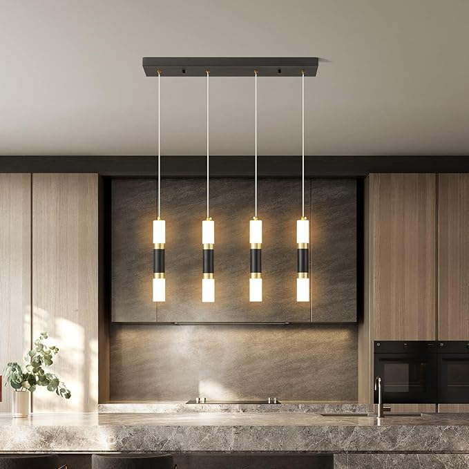 4-Light Modern Pendant Light Kitchen Island Light Fixture Dimmable LED Black Mini Pendant Lights Dinning Room Kitchen Black Gold Pendant Lighting
