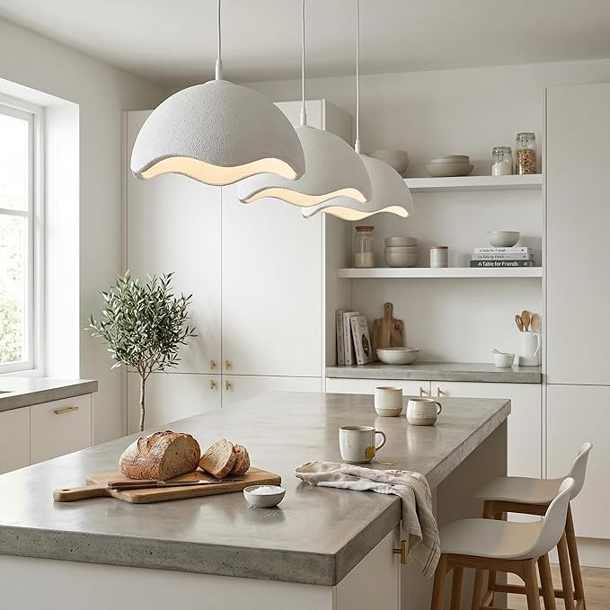 JAYMP 15.7" Modern Pendant Light for Dining Room Kitchen Island Light Hanging Lamp E26 Base Japanese Wabi-Sabi Style Bird Nest Shape Lighting Fixture, 1 Pack (Matte White,D Shape, 40cm/15.7inch)