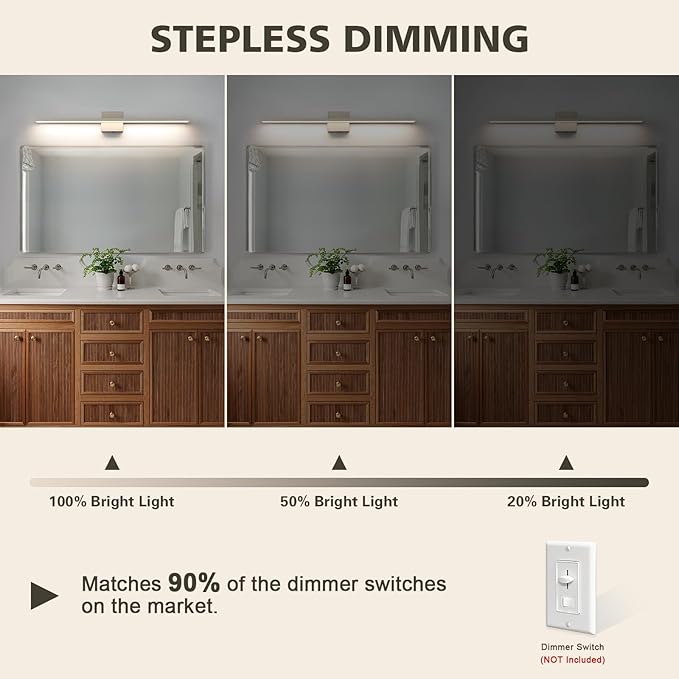 JUSHENG Brushed Nickel Vanity Lights for Bathroom Light Fixtures 5CCT Dimmable Vanity Light Bar LED Bathroom Lighting Over Mirror 31.5'' Inch 32W ETL Certificated