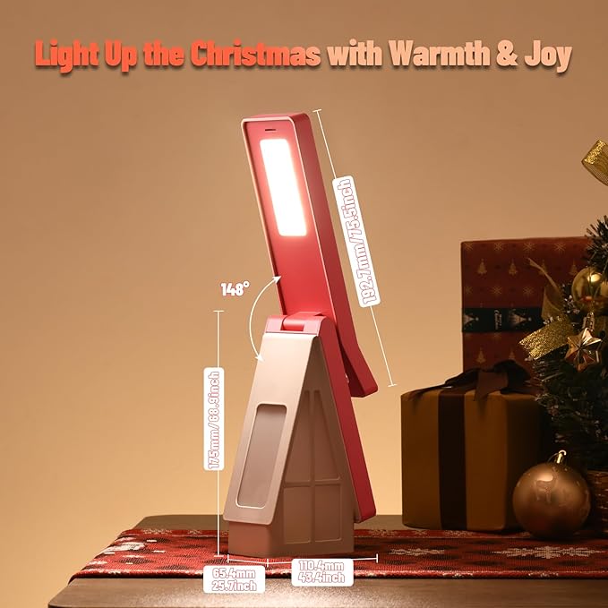 Bedside Table Lamp for Kids, Rechargeable Small Cordless Table Lamp, 3 Color Modes, Dimmble Nightstand Lamp Touch Control, Foldable Desk Lamp for Bedroom, Christmas Nightlight for Work, Study, Reading