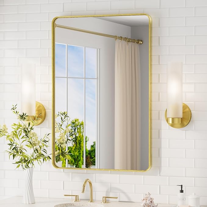 TETOTE Brushed Gold Wall Sconces Set of Two Modern Bathroom Wall Light Fixtures Farmhouse Wall Lights with Frosted Glass Shade for Mirror Bedroom Living Room