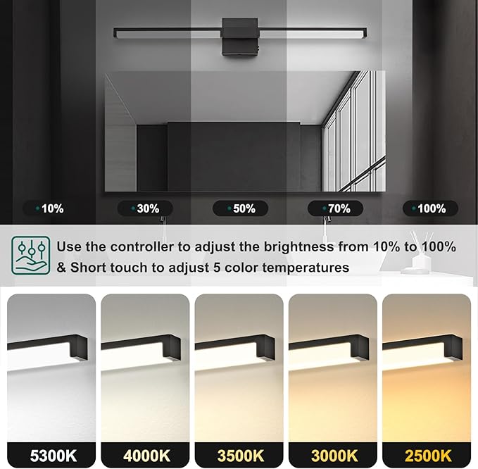 OKELI Modern Bathroom Light Fixtures Over Mirror, 32 Inch Matte Black Vanity Light Bar for Bathroom, 16W 5CCT Diammable Wall Light