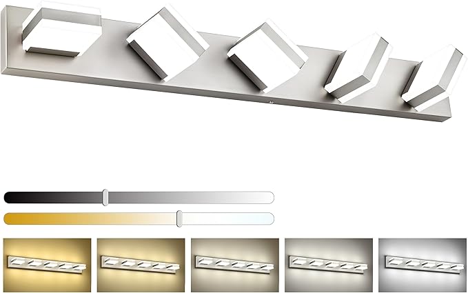 PRESDE 5-Light Bathroom Light Fixtures Over Mirror Brushed Nickel LED Vanity Light for Bathroom Modern Bath Wall Lighting Dimmable 5CCT