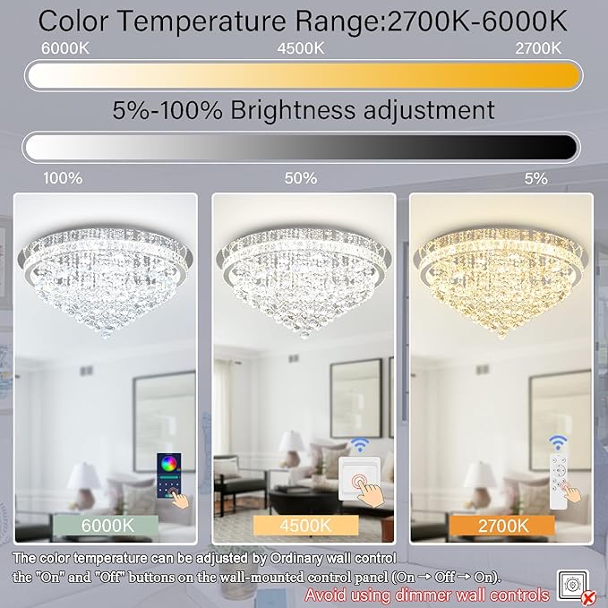 Dia 32" Modern Crystal Chandeliers for Dining Room,Silver Raindrop Chandelier Flush Mount Chandeliers for Living Room Bedrooms Dining Room Dimmable 2700k 4500k 6000k