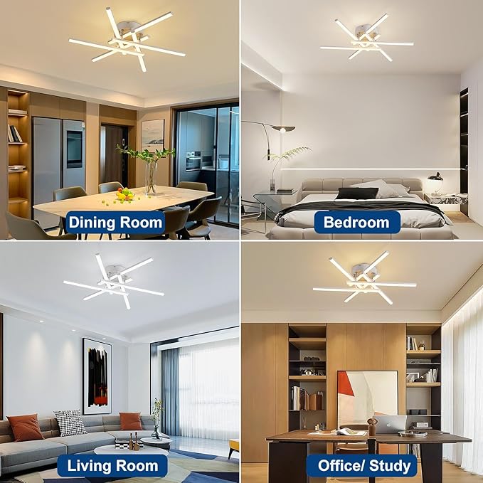 Dimmable LED Ceiling Light with Remote, 6-Light Surface Mount Ceiling Lights for Bedroom Living Dining Room, Modern White Ceiling Lamp LED Chandeliers Ceiling Light for Kitchen 24''