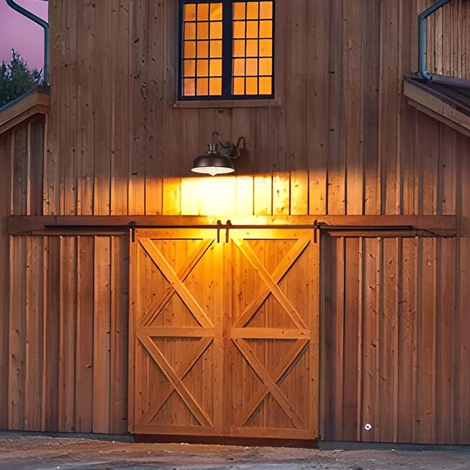 Solar Barn Light for Outside, Outdoor Wall Lights Solar Powered, Farmhouse Exterior Wall Sconce, Industrial Outside Lighting Fixture, Rustic Bronze White Lantern for Barn Shed Coop Garage Patio
