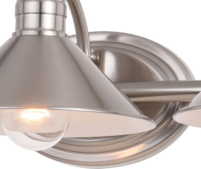 VAXCEL Akron 3-Light 28 inch Wide Satin Nickel and Matte White Farmhouse Bathroom Vanity Lighting Fixture, Metal Shade, Dimmable, LED Compatible, Over The Mirror Mounted Steel Wall Sconce