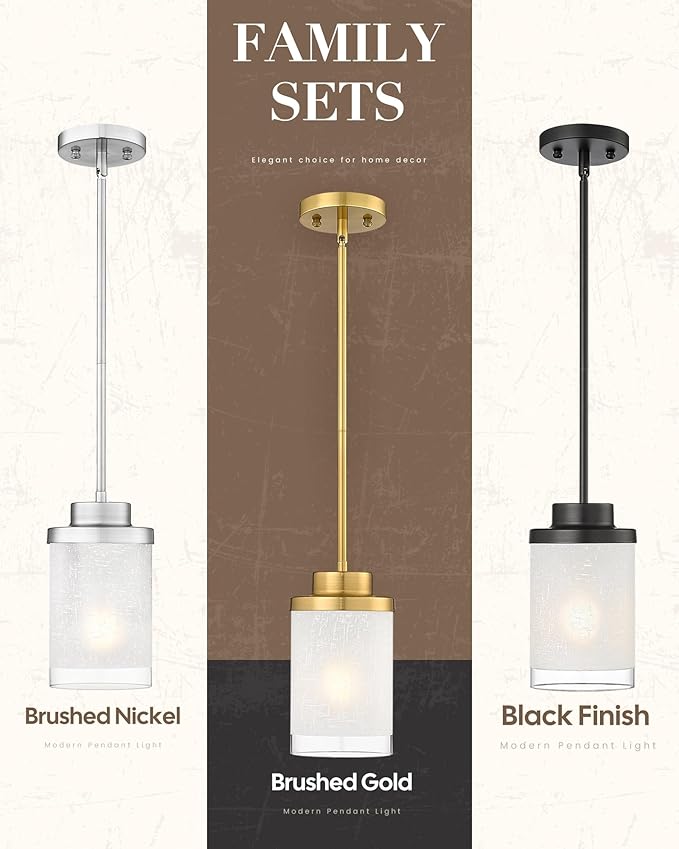 TENGXIN Modern Pendant Light for Kitchen Island, 6 Inch Brushed Gold Hanging Ceiling Light Fixture,Farmhouse Pendant Lighting for Dining Room Bedroom Bar Office 2Pack,TXPLBG01-2PK-L