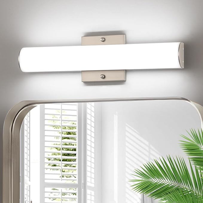 15.74" Modern Brushed Nickel Vanity Light Bar - 18W Dimmable LED Bathroom Lighting Fixtures Over Mirror, Wall Mount Bath Lights