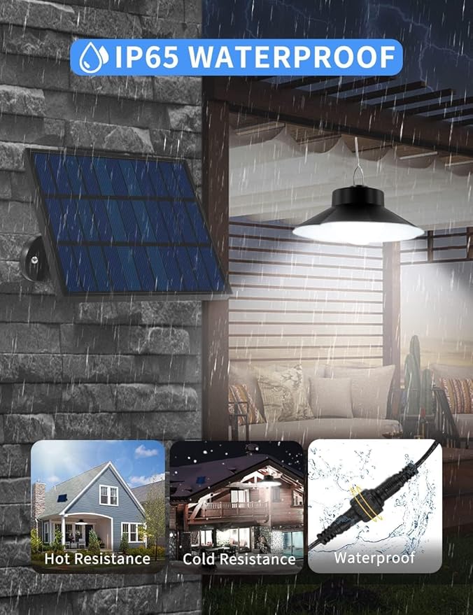 papasbox Solar Shed Lights Indoor Outdoor,Led Battery Powered Pendant Lights, Dusk to Dawn,4 Modes(Timer Lighting|Auto-On|5 Dimmable|Daytime-On) Waterproof Ip65 for Barn, Gazebo, Shop, Garage