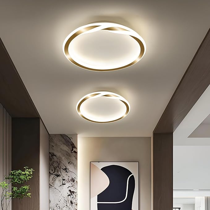 ASGYISA 16inch Modern LED Ceiling Light Gold Flush Mount Light Fixture Bright Ceiling Lamp for Closet Bathroom Hallway Bedroom Kitchen （Circle ） 4000K