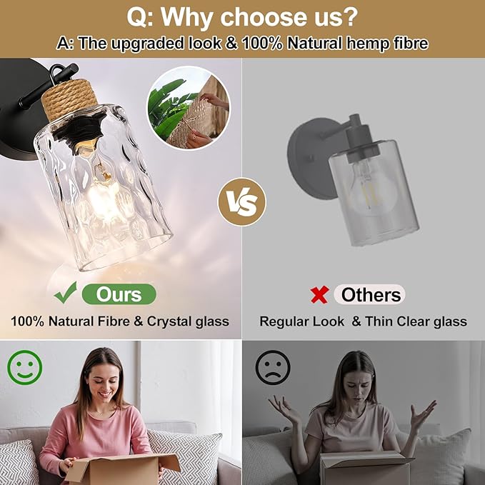 MOKATNG Set of 2 Wall Sconces for Bathroom, Coastal Modern Vanity Lights with Clear Glass Shade, Black Bathroom Wall Lamp for Mirror Kitchen Living Room Hallway Cabinet Porch