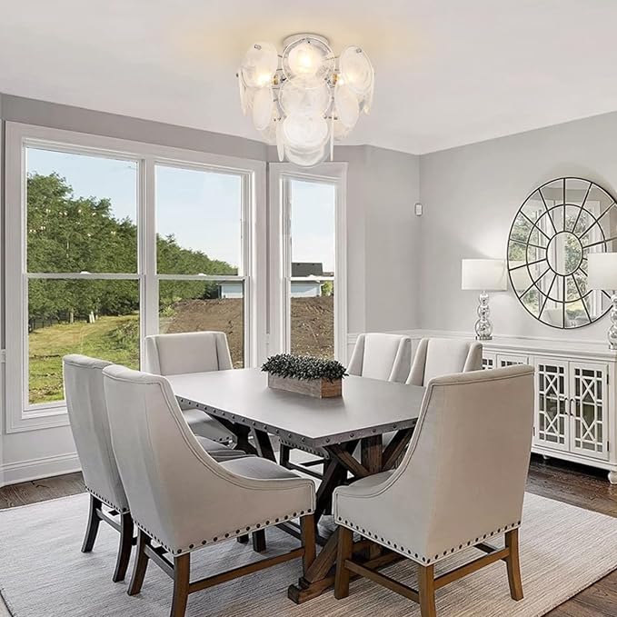Semi Flush Mount Chandelier, Modern Ceiling Light Fixtures with Glass, 4 Light Chandelier Ceiling Light for Bedroom,Small Chandelier for Living Room,Dining Room,Entryway, Hallway