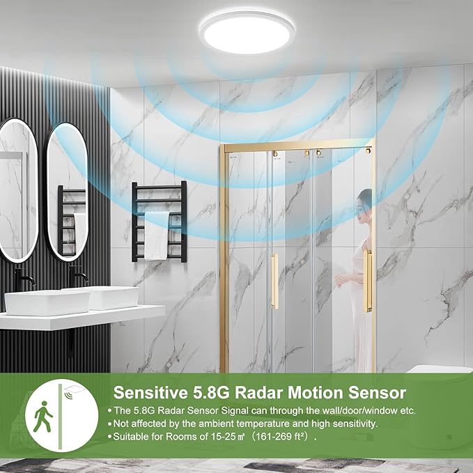 LEZOE 24W Motion Sensor LED Ceiling Light dimmable with Remote, 2400lm 12Inch 3000K/4000K/6500K Flush Mount Ceiling Lighting Fixture, Radar Sensor Lamp for Hallway Laundry Porch Stair Closet White