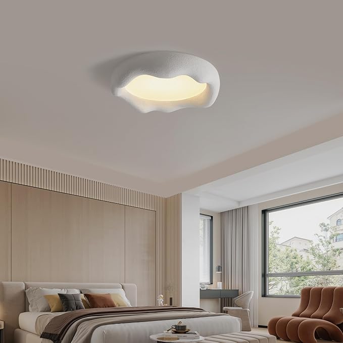 JAYMP Modern Ceiling Light, LED Dimmable Remote Control Ceiling Lamp for Dining Room Living Room Japanese Wabi-Sabi Style Lighting Fixture (Matte White, 49cm/19.3inch)