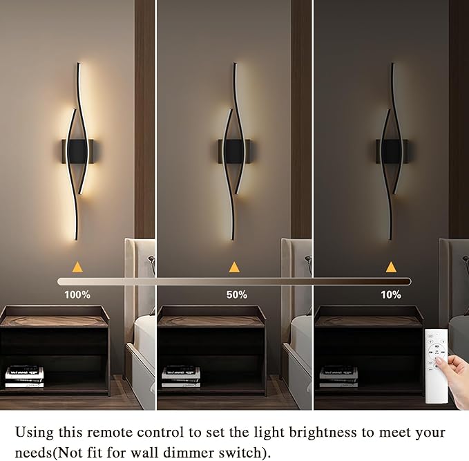 Modern LED Wall Sconce Set of Two with Remote Control, Stepless Colors 3000K-6000K & Dimming Black Wall Light with LED Wall Lamp for Bedroom Living Room Bathroom Hallway 39.4inch Length