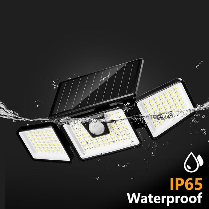 INCX Solar Motion Sensor Lights Outdoor, 3 Heads Security Lights Solar Powered, 156 LED Flood Light Motion Detected Spotlight for Patio Yard Garage Entryways, IP65 Waterproof 4 Pack