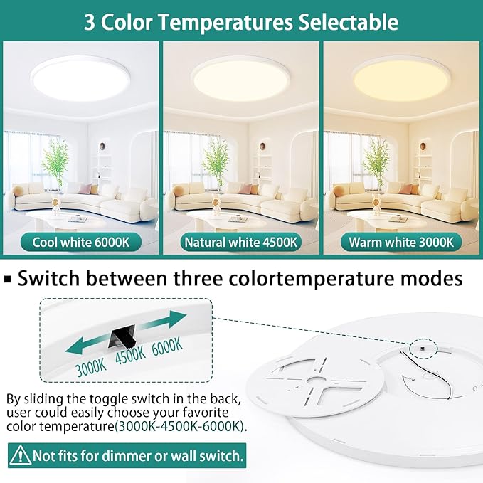 20 Inch LED Flush Mount Ceiling Light Fixture,Dimmable Ultra Thin Round Ceiling Light,40W 4000 Lumens,3 Color Temperatures 3000K 4000K 6000K,White,for Kitchen Dining Room Bedroom Office