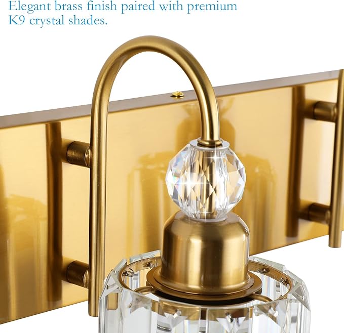 Ralbay Crystal Vanity Lights 5-Lights Brass Gold Over Mirror Modern Bathroom Wall Lighting Fixtures