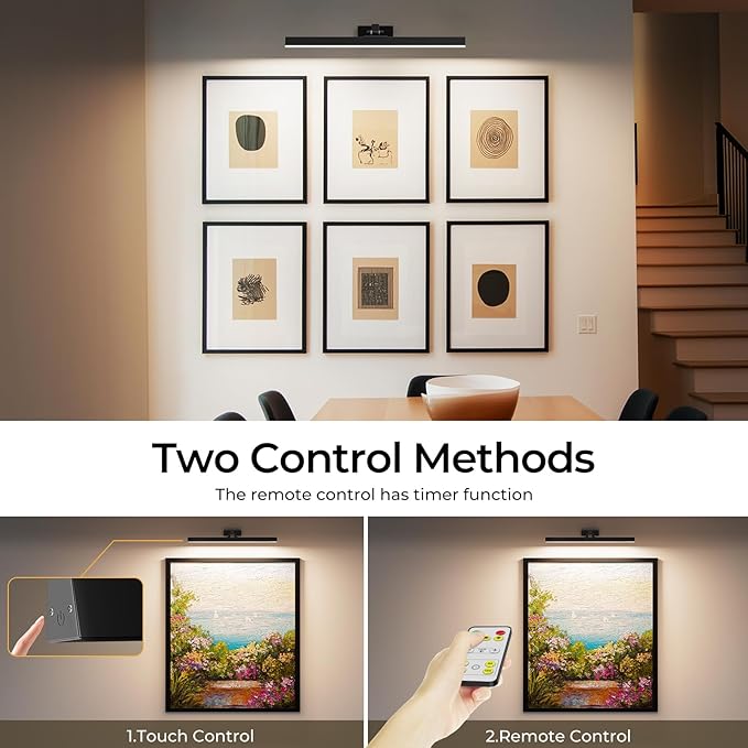 Afyuol Picture Lights for Wall, Battery Operated Picture Light 24in Gallery Light for Paintings CCT Dimmable Recharging Battery Wall Light with Remote Control for Living Room Gallery Dartboard