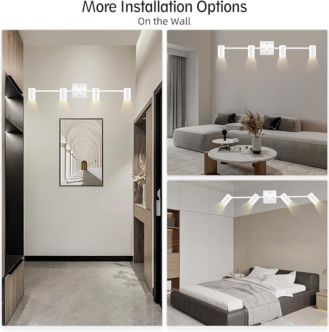 4 Light Track Lighting Fixtures Ceiling, Matte White Track Lights Ceiling with Flexibly Rotatable Light Heads, Modern LED Track Light kit for Kitchen/Hallway, GU10 Bulb Not Included