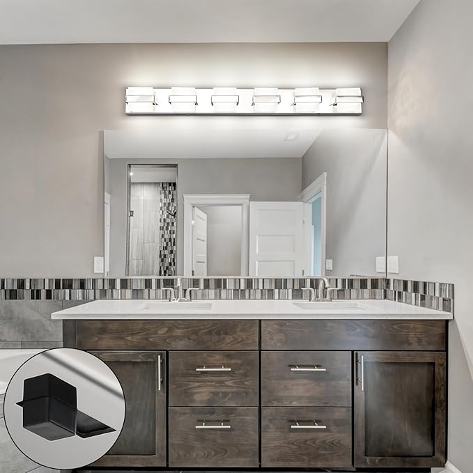 SOLFART 6-Light Bathroom Vanity Lights Above Mirror, Chrome Light Fixtures for Bathroom, LED Vanity Lighting,5 Color Temperature Adjustable,Bath Lighting Fixture Nickel