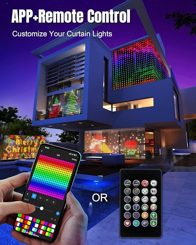 IC ICLOVER Smart Curtain Lights, 6.6FT 400 LED Color Changing Curtain Lights with APP & Remote Control, DIY Hanging Fairy String Lights for Bedroom Backdrop Wall Outdoor Patio Christmas Decor