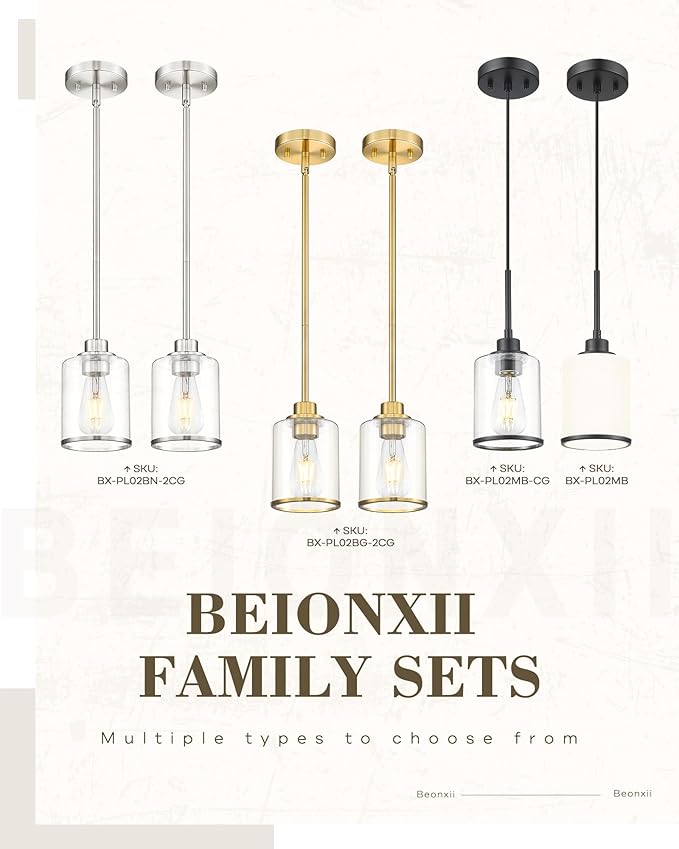 Beionxii 2 Pack Brushed Gold Pendant Lights Kitchen Island, Modern Kitchen Pendant Lighting Over Island, Hanging Lights with Clear Glass for Sink, Dining Room, Entryway, BX-PL02BG-2CG
