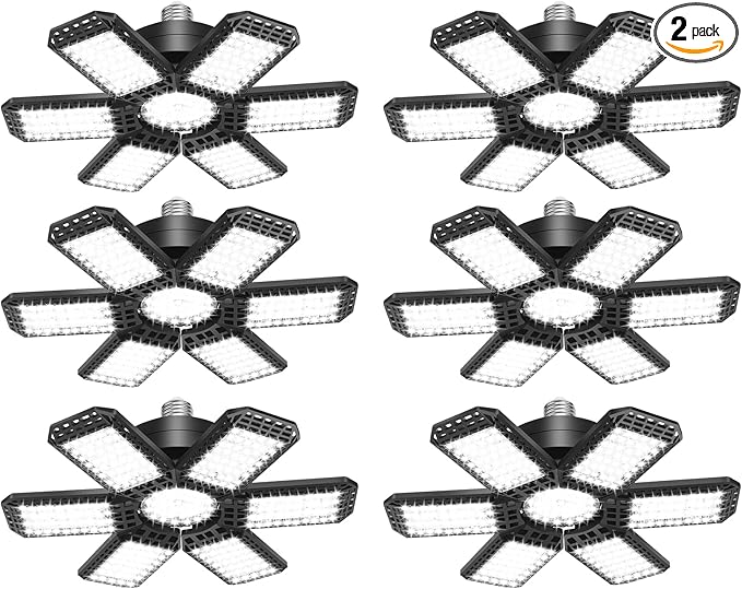AUDLES 6 Pack LED Garage Light, 200W 20000LM 6500K LED Shop Lights, Garage Lights Ceiling Led with 6+1 Deformable Panels, Screw in E26/E27 Socket Bulb for Warehouse, Workshop, Basement, Barn Lighting