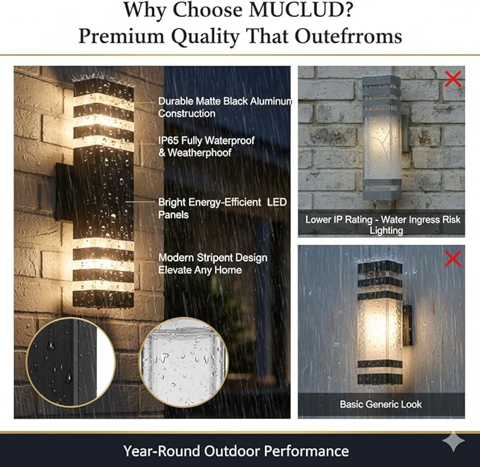 2Pack 15inch LED Square Up & Down Wall Lights,14W Outdoor Wall Light 4000K Day White Aluminum Body Waterproof IP65 LED Exterior Light Fixtures Wall Mount for House Patio Garage Garden.