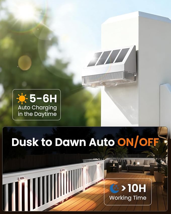 VOLISUN Solar Fence Lights Outdoor Waterproof 16 Pack, High Brightness LED Spot Lens Deck Lights, Fence Lights Solar Powered White, Solar Powered Wall Lighting Decor for Outside Backyard Railing Pool