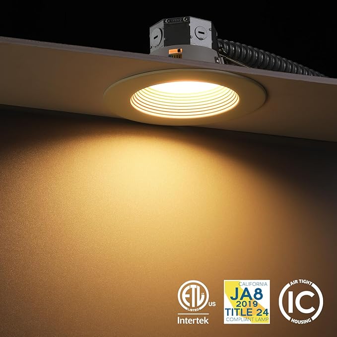 TORCHSTAR 8-Pack 5CCT 6 Inch LED Integrated Canless LED Recessed Lighting with J-Box, Anti-Glare Deep Baffle, CRI90 Dimmable Ceiling Downlight, ETL Air Tight IC Rated, 2700K3000K3500K4000K5000K
