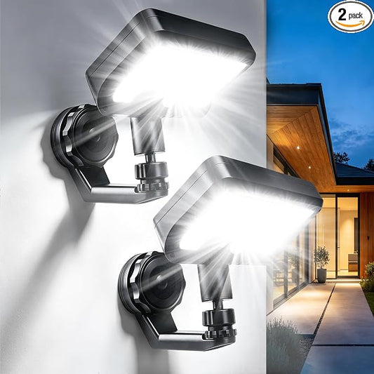 Akynite Magnetic Solar Lights Outdoor, 92LED 600LM Solar Security Light with Motion Sensor, IP65 Waterproof RV Exterior Lights with 4 Lighting Modes USB Charge for Deck Patio Camper Exterior Wall