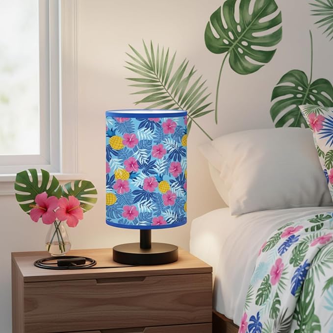 Glooglitter Summer Hawaii Hibiscus Table Lamp 3 Colors Dimmable Lights 9.72 x 5.12 Inch Palm Leaves Pineapple Tropical Night Light Bedside Lamps Decoration for Bedroom Desk Birthday Gifts