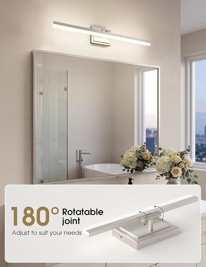 VOLISUN Modern Bathroom Vanity Light 31.5 inch, Rotatable, 28W Dimmable 5CCT Led Bathroom Light Fixture Over Mirror, Brushed Nickel Bar Vanity Light for Bathrooms Mirror Restroom-ETL Certificated