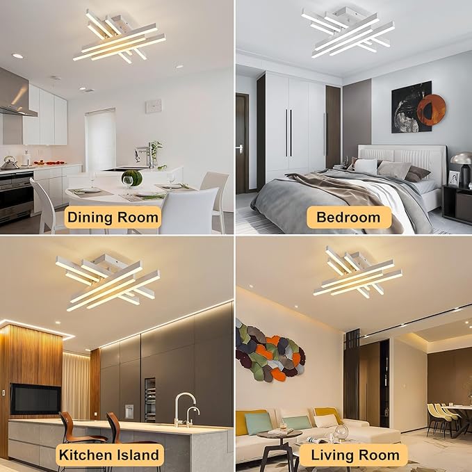 Modern LED Ceiling Light with Remote, Dimmable 21-inch Ceiling Lights for Bedroom Living Dining Room Kitchen, White Flush Mount Ceiling Light Fixture LED Chandelier Ceiling Lamp (6-Light)